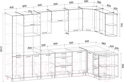 Готовая кухня Интерлиния Мила Лайт 1.68x3.2 правая