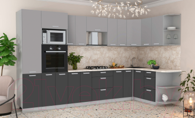 Готовая кухня Интерлиния Мила Лайт 1.68x3.4 правая