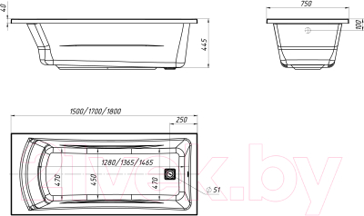 Ванна акриловая 1Марка Prime 150x75