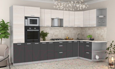 Готовая кухня Интерлиния Мила Лайт 1.68x3.4 правая