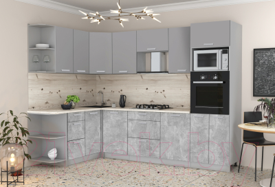 Кухонный гарнитур Интерлиния Мила Лайт 1.68x2.8 левая (серебристый/бетон/бискайская сосна)