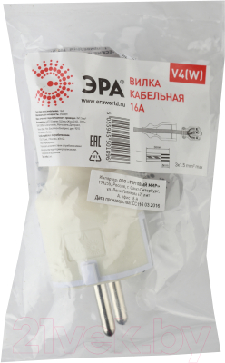 Вилка штепсельная ЭРА V4(W) / Б0019188