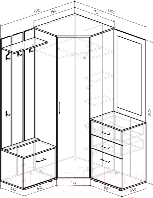 Секция в прихожую Интермебель Визит-2 (шимо светлый)