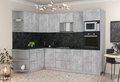 Кухонный гарнитур Интерлиния Мила Лайт 1.68x2.8 левая (бетон/бетон/кастилло темный)