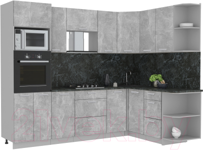 Кухонный гарнитур Интерлиния Мила Лайт 1.68x2.6 правая (бетон/бетон/кастилло темный) - фото