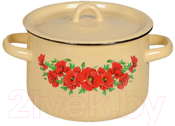 Кастрюля СтальЭмаль Восточный мак 1с16с/1 (кремовый) - фото