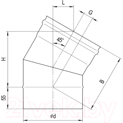 Поворот дымохода Ferrum Ф115 / f6107 (угол 135°, 430/0.8 мм, эмаль, 600° черный)
