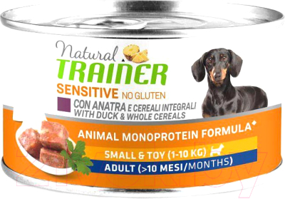 Влажный корм для собак Trainer Natural Sensitive No Gluten Small&Toy Adult с уткой - фото