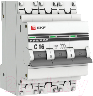 Выключатель автоматический EKF ВА 47-63 3P 16А (C) 6kA / mcb4763-6-3-16C-pro - фото