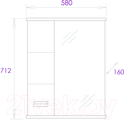 Шкаф с зеркалом для ванной Onika Балтика 58.01 (205848)