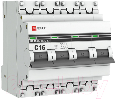 Выключатель автоматический EKF PROxima ВА 47-63 4P 16А (C) 4.5kA / mcb4763-4-16C-pro - фото