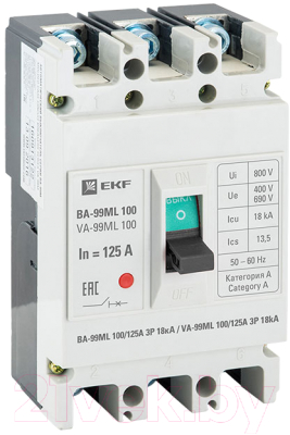 Выключатель автоматический EKF Basic ВА-99МL 100/125А 3P 18кА / mccb99-100-125ml - фото