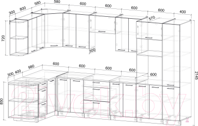 Готовая кухня Интерлиния Мила Лайт 1.68x3.4 левая