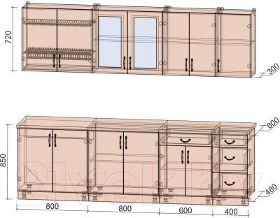 Готовая кухня Интерлиния Мила Крафт 2.6 Б