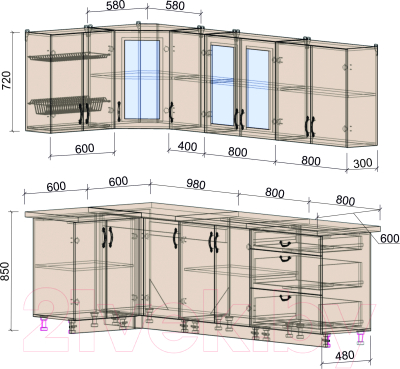 Готовая кухня Интерлиния Мила Крафт 1.2x2.6