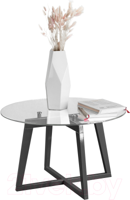 Журнальный столик Мебелик Рилле 445 (серый графит/стекло прозрачное круг)