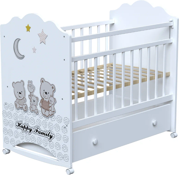 Детская кроватка VDK Happy Family колесо-качалка с ящиком - фото