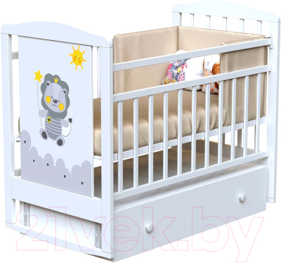 Детская кроватка VDK Happy Lion колесо-качалка с ящиком - фото