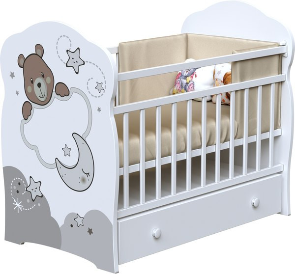 Детская кроватка VDK Teodoro колесо-качалка с ящиком - фото