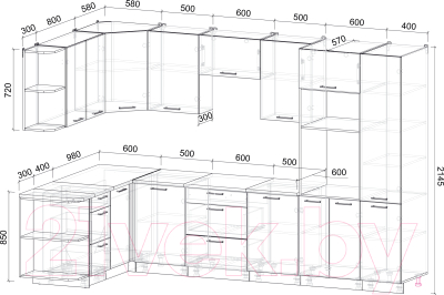 Готовая кухня Интерлиния Мила Лайт 1.68x3.2 левая