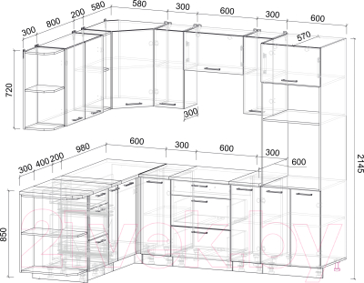 Готовая кухня Интерлиния Мила Лайт 1.88x2.4 левая