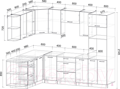 Готовая кухня Интерлиния Мила Лайт 1.88x2.6 левая