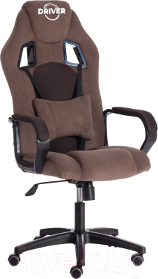 Кресло геймерское Tetchair Driver флок/ткань (коричневый) - фото