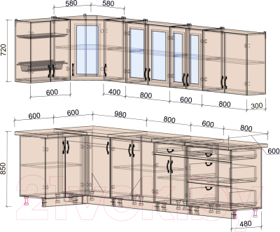 Готовая кухня Интерлиния Мила Крафт 1.2x3.2