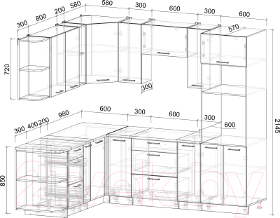 Готовая кухня Интерлиния Мила Лайт 1.88x2.4 левая
