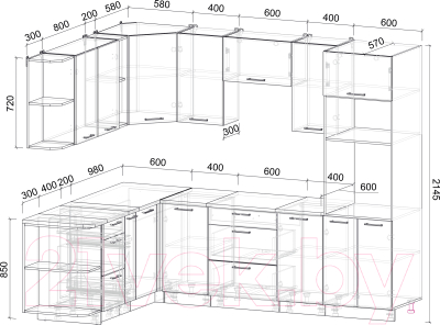 Готовая кухня Интерлиния Мила Лайт 1.88x2.6 левая