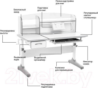 Парта Anatomica Uniqa (белый/серый)