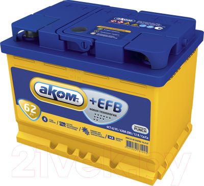Автомобильный аккумулятор AKOM 6СТ-62 Рус+EFB 620A - фото