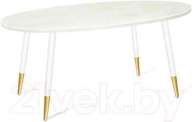 Обеденный стол Sheffilton SHT-TU14/120-80 МДФ овальный (белый муар/золото/бетон крем) - фото