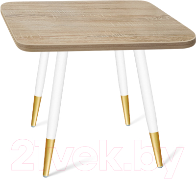 Обеденный стол Sheffilton SHT-TU14/60/60 ЛДСП (белый муар/золото/дуб сонома) - фото