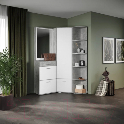 Секция в прихожую Империал Виола (белый/ателье светлый, с зеркалом)