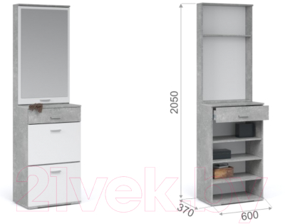 Секция в прихожую Империал Виола (белый/ателье светлый, с зеркалом)