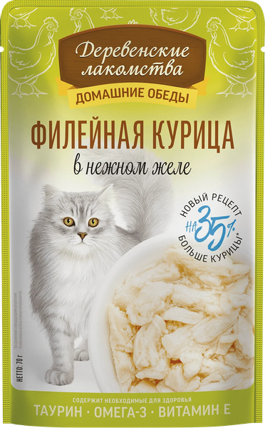 Влажный корм для кошек Деревенские лакомства Филейная курица в нежном желе - фото