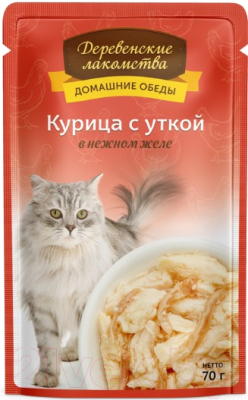 Влажный корм для кошек Деревенские лакомства Курица с уткой в нежном желе / 74500646 - фото