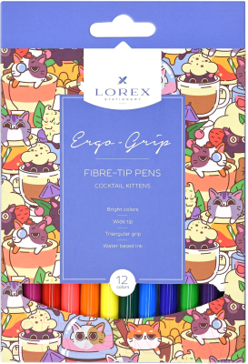 Фломастеры Lorex Ergo-Grip Cocktail Kittens / LXFPEG12-CK - фото