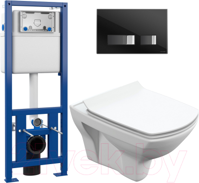 Унитаз подвесной с инсталляцией Cersanit Carina New Clean On + S-IN-MZ-LINK_PRO + P-BU-MOV/Blg/Gl - фото