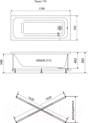 Ванна акриловая Triton Прага 170x70 (с каркасом, сифоном и экраном)