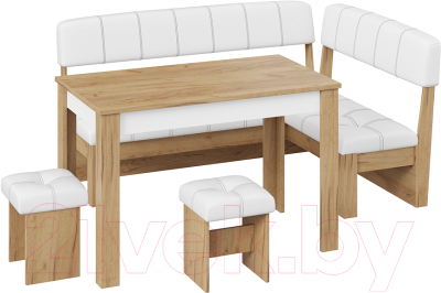 Обеденная группа ТриЯ Альфа (дуб крафт золотой/белый кожзам) - фото