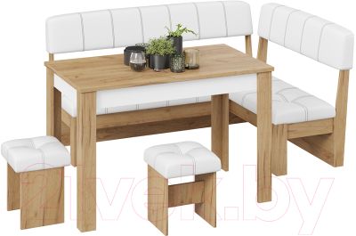 Обеденная группа ТриЯ Альфа (дуб крафт золотой/белый кожзам)