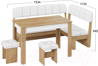 Обеденная группа ТриЯ Альфа (дуб крафт золотой/белый кожзам)