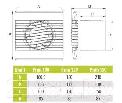 Вентилятор накладной AirRoxy pRim 100 HS 01-004