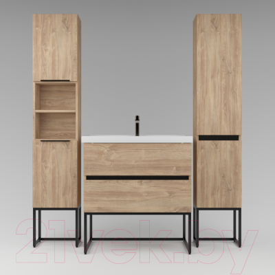 Тумба под умывальник Дабер 012 / Т12.6.2.6Ч (дуб канзас коричневый/черный)