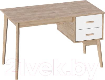 Письменный стол Мебельград Калгари с тумбой (дуб натуральный светлый/белый матовый) - фото