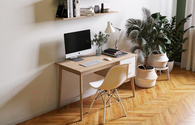 Письменный стол Мебельград Калгари с тумбой (дуб натуральный светлый/белый матовый)