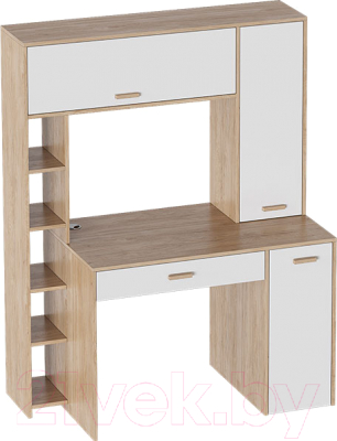 Компьютерный стол Мебельград Калгари (дуб натуральный светлый/белый матовый) - фото