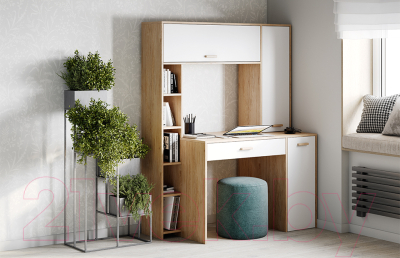 Компьютерный стол Мебельград Калгари (дуб натуральный светлый/белый матовый)